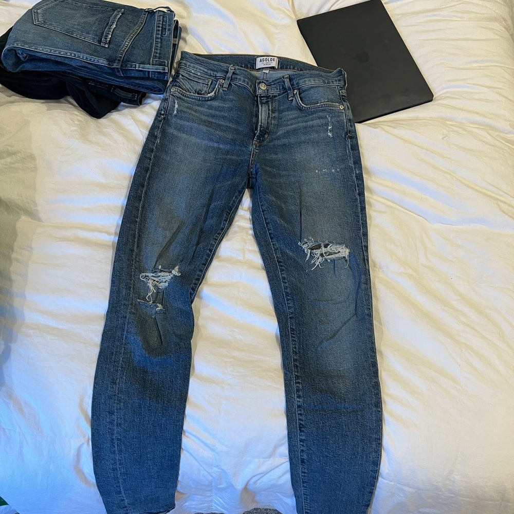 Agolde skinny jean soft denim material predistressed